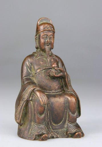 Antiek Boeddha-beeldje, bronzen sculptuur - Guandi - China -
