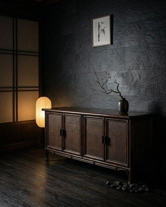 Buffet - Bambou, Rotin, Bois, Antiek en Kunst, Kunst | Designobjecten