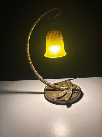 Charles Schneider Signed Glass Dragonfly Lamp / Lampe