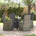 vidaXL Tuin Eettafel Set met kussen 5 pcs Grijs poly rattan, Verzenden