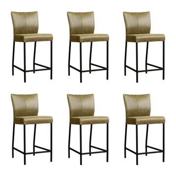 Set van 6 Leren barkruk Revolt laag - Vintage Olive, Ophalen of Verzenden
