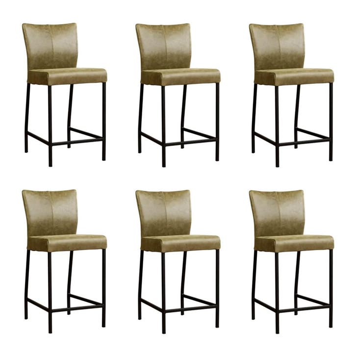 Set van 6 Leren barkruk Revolt laag - Vintage Olive, Maison & Meubles, Tabourets de bar, Enlèvement ou Envoi