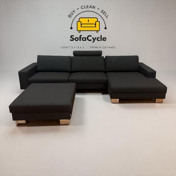 SITS hoekzetel zwart in stof met poef, hoek R – tweedehands, Verzenden, Nieuw