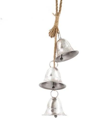 Kerstklok kerstbel oud zilver set 3 stuks aan touw 12x12x70, Nieuw