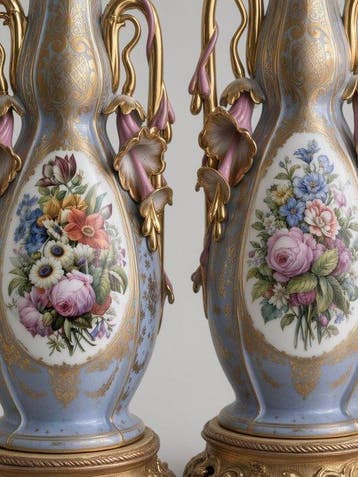 Vaas (2) - 19e-eeuwse paar Franse Rococo-herleving Vieux