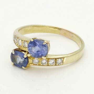 Ring - 18 karaat Geel goud Diamant (Natuurlijk) - Saffier, Nieuw