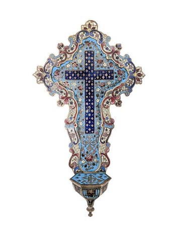 Wijwatervat - Très rare Benitier en émaux cloisonnés