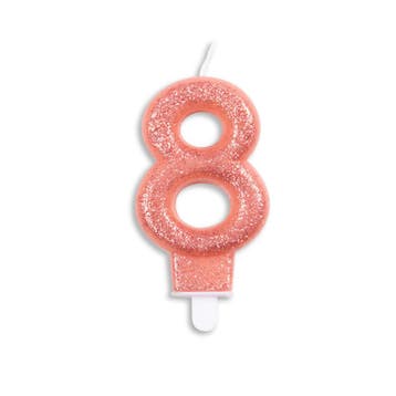 Kaars 8 Jaar Rose Goud Glitter 7cm, Verzenden