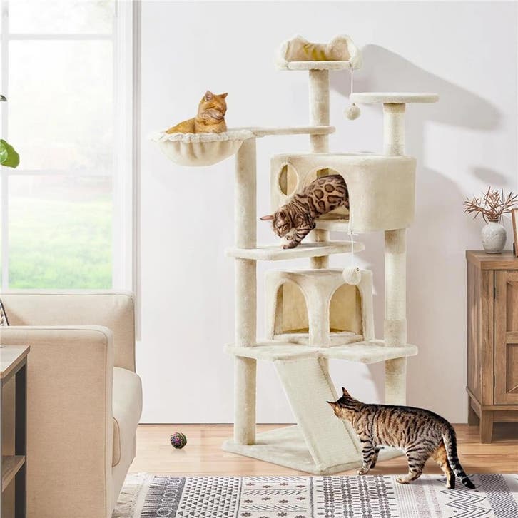 2dekans | Yaheetech Krabpaal Met 2 Kattenmanden – Voorzien, Dieren en Toebehoren, Katten-accessoires, Ophalen of Verzenden