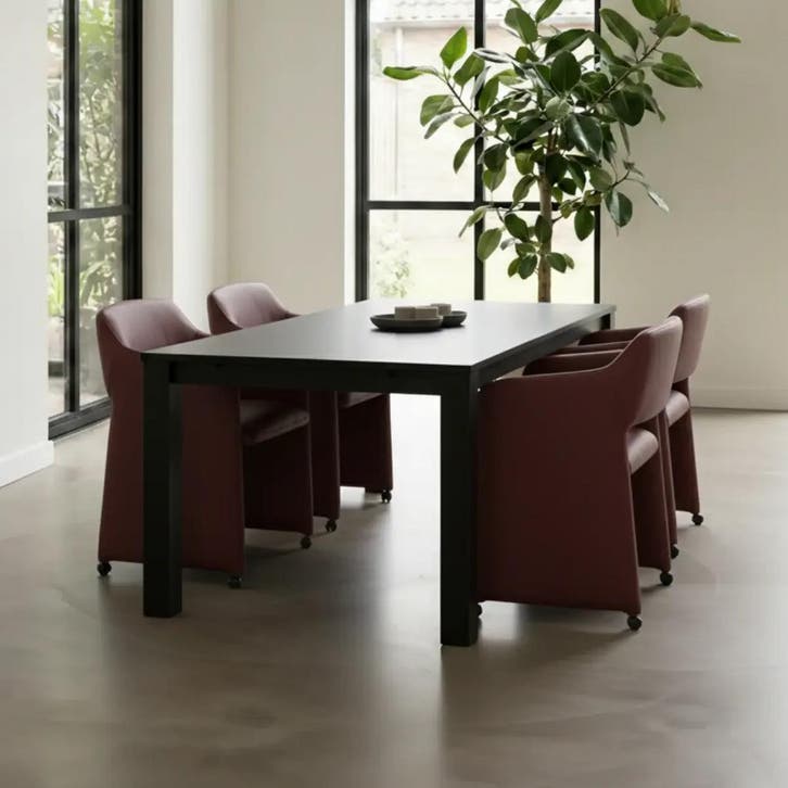Set van 4 leren eetkamerstoelen Icon - Toledo Bordeaux, Huis en Inrichting, Stoelen, Nieuw, Eén, Leer, Ophalen of Verzenden