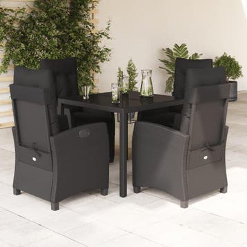 vidaXL 5-delige Tuinset met kussens poly rattan zwart, Verzenden, Tuinset