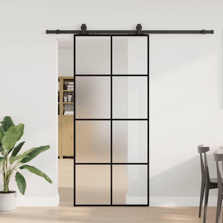vidaXL Schuifdeur met beslagset 90x205 cm ESG glas zwart, Bricolage & Construction, Fenêtres & Moustiquaires, Envoi