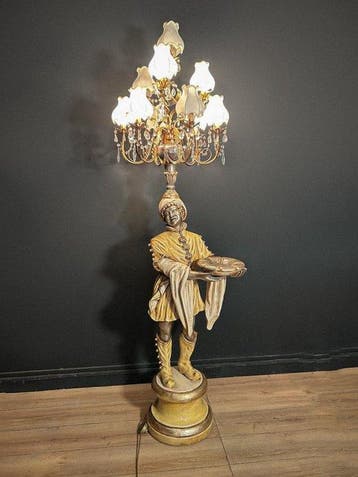 Candelabra vloerlamp - Verguld hout, gesilverd en