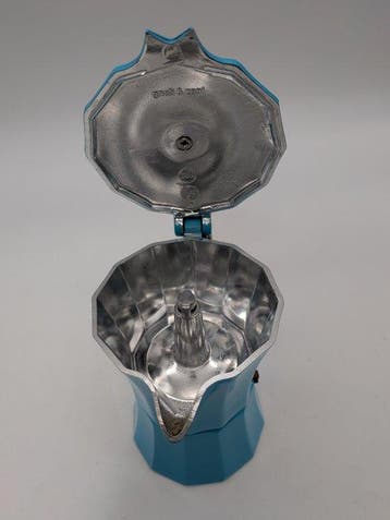 Stovetop Espresso Maker (Moka Pot) — Blue Aluminium, Antiek en Kunst
