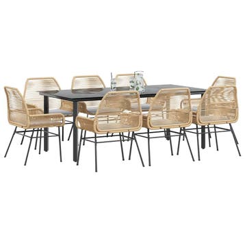 vidaXL 9-delige Tuinset met kussens poly rattan glas bruin, Verzenden, Nieuw, Tuinset