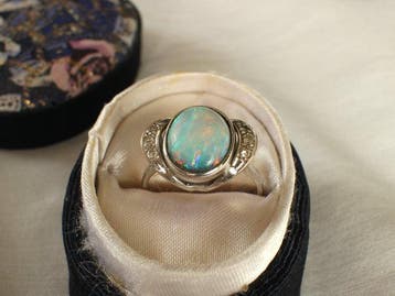 Ring - 14 karaat Witgoud - 2.23ct. tw. Opaal - Diamant -, Nieuw