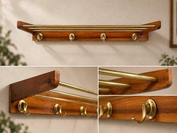 Kapstok - Messing, Hout, Metaal - Mid-century kapstok