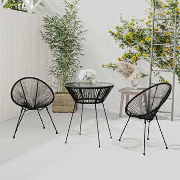 vidaXL 3-delige Tuinset PVC-rattan zwart, Tuin en Terras, Verzenden, Nieuw, Tuinset
