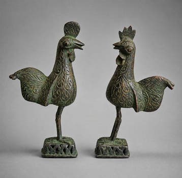 Uitzonderlijk koppel haan en hen – ceremonieel in Edo-stijl,