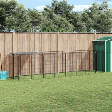 vidaXL Hondenkennel 4,84 m² staal zwart, Verzenden, Nieuw