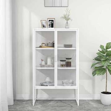 vidaXL Hoge kast 80x35x135 cm staal en gehard glas wit, Huis en Inrichting, Verzenden, Nieuw
