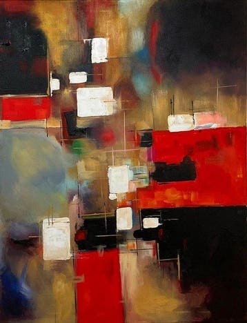 Favi Gales - Estructura Geométrica en Rojo, Negro y Oro