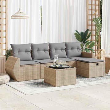 vidaXL 6-delige Loungeset met kussens poly rattan beige, Verzenden, Nieuw, Loungeset