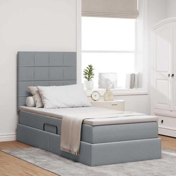 vidaXL LED opbergbed met matras Lichtgrijs 90 x 190 cm Stof, Verzenden