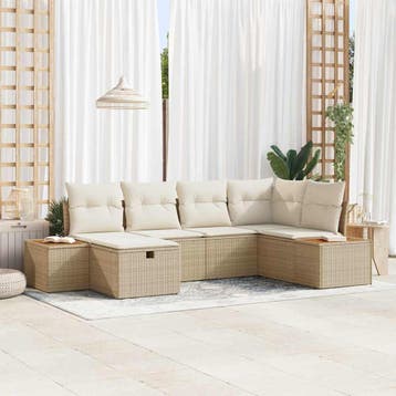 vidaXL Tuinbank Set 6 st Beige poly rattan, Verzenden, Nieuw