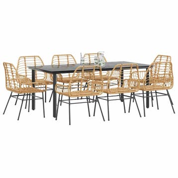 vidaXL 9-delige Tuinset poly rattan glas bruin, Verzenden, Tuinset