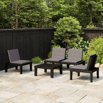 vidaXL 4-delige Loungeset met kussens kunststof grijs, Verzenden, Loungeset