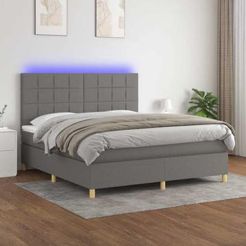 vidaXL Boxspring met matras en LED stof donkergrijs 180x200, Verzenden