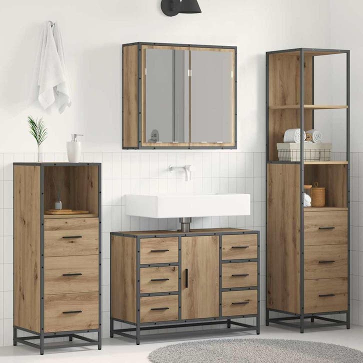 vidaXL Badkamermeubel Set 4 st Artisan Eiken 80 x 33 x 60 cm, Huis en Inrichting, Badkamer | Badkamermeubels, Nieuw, Verzenden
