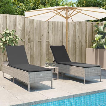 vidaXL Ligstoelen 2 st met kussen poly rattan lichtgrijs, Tuin en Terras, Verzenden, Nieuw