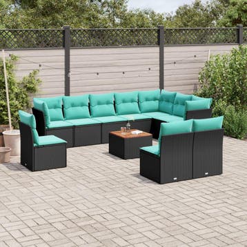 vidaXL 11-delige Loungeset met kussens poly rattan zwart, Verzenden, Nieuw, Loungeset