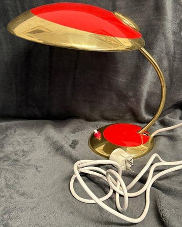 Bureaulamp - Gelakt messing - Tafellamp messing rood gelakt