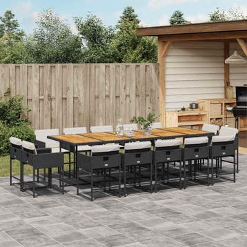 vidaXL 15-delige Tuinset met kussens poly rattan zwart, Tuin en Terras, Verzenden, Nieuw, Tuinset