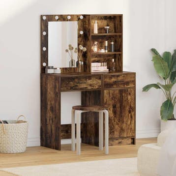 vidaXL Dressing tafel set met LED 2 st Rook Eiken Bewerkt, Maison & Meubles, Verzenden