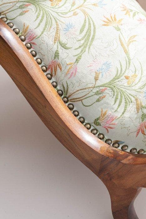 Repose-pieds - Acajou, Damassé de soie, Antiek en Kunst, Curiosa en Brocante