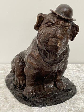 sculptuur, Bulldog met Bolhoed en Sigaar - 19.5 cm -