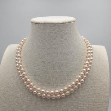 Halsketting Zilver Parel - Akoya dubbele 7,0 mm 18,5 in