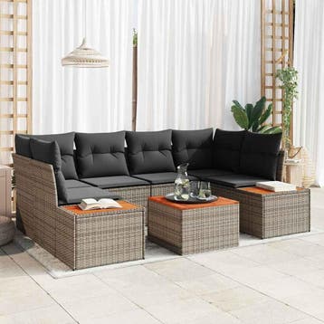 vidaXL Tuinbank Set 6 st Grijs Poly rattan, Verzenden, Nieuw