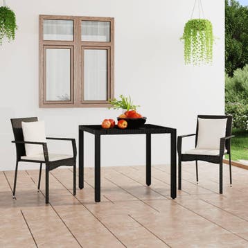 vidaXL Tuinstoelen 2 st met kussens poly rattan zwart, Verzenden