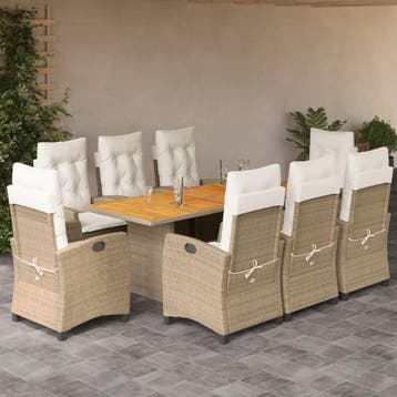 vidaXL 9-delige Tuinset met kussens poly rattan beige, Verzenden, Tuinset
