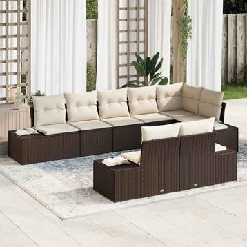 vidaXL Tuinbank Set 8 st Bruin en Crème Poly rattan, Verzenden, Nieuw