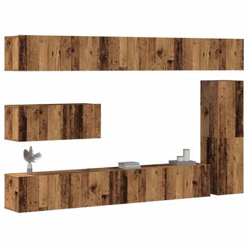 vidaXL 7-delig Tv-meubelset wandmontage bewerkt hout oud, Verzenden