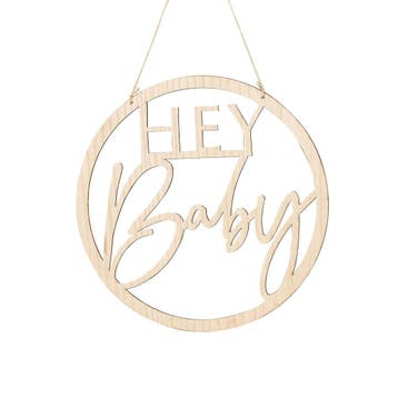 Hangdecoratie Bord Hey Baby Hout 36cm, Verzenden, Nieuw