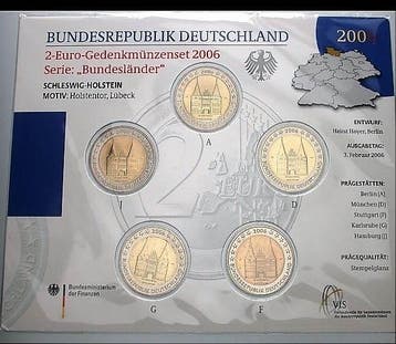 5 x 2 Euro 2006 A,d,f,g,j Duitsland Schleswig-holstein, Verzenden, België