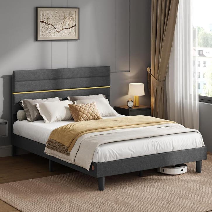 Tweepersoonsbed - gestoffeerd bedframe - 140x200 cm -, Maison & Meubles, Chambre à coucher | Matelas & Sommiers, Envoi