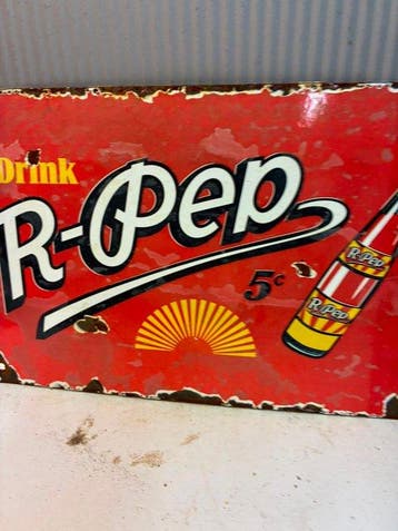 R-Pep – Drink 5¢ – Emaille Frisdrank Reclamebord - Emaille, Antiek en Kunst